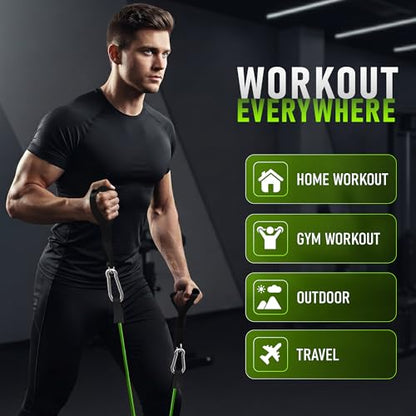 Resistance Bands with Handles Set of 5 (10–50 lbs), Home Gym Workout Kit | Includes door anchor Includes ankle straps 10-50 lbs resistance Carry bag included