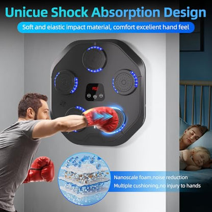Music Boxing Machine with Boxing Gloves Bluetooth Wall Mounted Boxing Machine Training Punching Exercise Suitable for Adults Home, Office and Indoor Use - Black