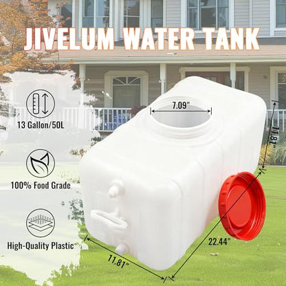 13Gallon/50L Water Storage Tank, Portable Water Tank for Outdoor Camping, Farms and Gardens, Rectangular Translucent White
