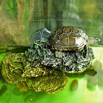 Turtle Basking Platform Reptile Climbing Shale Resin Step Ledge Stone Aquarium Ornament Rock Landscaping Decoration with Suction Cups for Frogs Newts Amphibians Lizard (Medium:8.2”Lx3.3”Wx3.1”H)