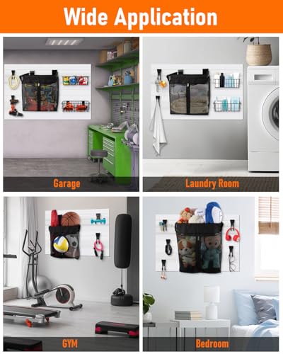 ZORUNNA 10Pcs Slatwall Basket, 16x15x11 Mesh Slat Wall Basket with Zipper | 6 Pcs Heavy Duty Hook Slatwall Accessories, Easy to Install Garage Shop Gym Toy Display Storage - size: 16x15x11'+ 2*Metal Basket