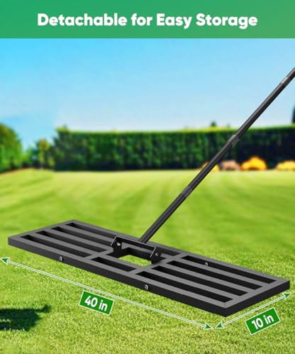 Lawn Leveling Rake 40x10 inch, Heavy Duty Lawn Leveler Tool with 77” Adjustable Long Handle, Powder-Coat Steel Garden Rake, Ground Leveler for Yard Smoothing Soil Grass Dirt Sand, Black - style: M-40x10in