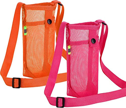 Tainehs Water Bottle Holder Carrier with Adjustable Shoulder Strap - Beach & Sports Bottle Bag for Hiking, Gym, Camping, Walking, Travel - color: Orange/Rose Pink