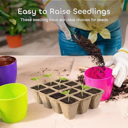 GROWNEER 144 Cells Peat Pots Seed Starter Trays, 12 Packs Biodegradable Seedling Pots Germination Trays, Organic Plant Starter Kit with 15 Pcs Plant Labels