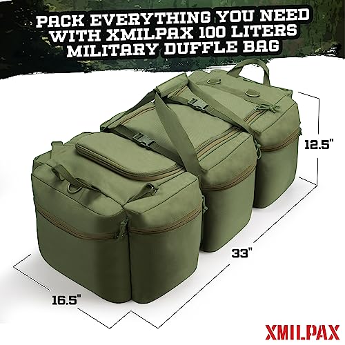 100L Large Military Duffle Bag Deployment Duffel Bag Sports Equipment Travel Luggage Bag with Detachable Backpack Straps… - color: Olive Green