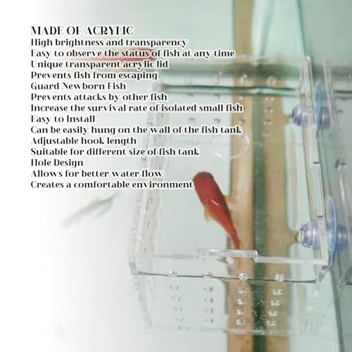 Fish Breeding Isolation Box with Transparent Lid, Acrylic Material, Easy Hook Installation for Fish Tank, Protect Newborn Fish, Improve Survival Rate (17 * 9 * 10CM)