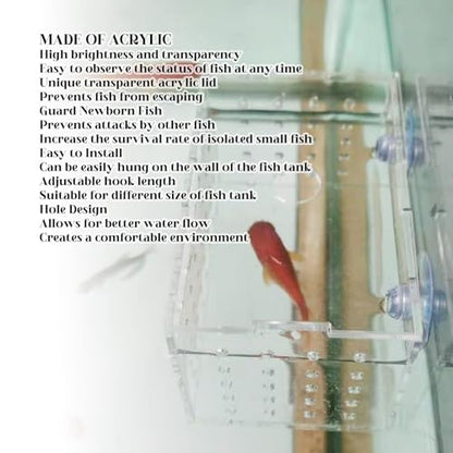 Fish Breeding Isolation Box with Transparent Lid, Acrylic Material, Easy Hook Installation for Fish Tank, Protect Newborn Fish, Improve Survival Rate (17 * 9 * 10CM)
