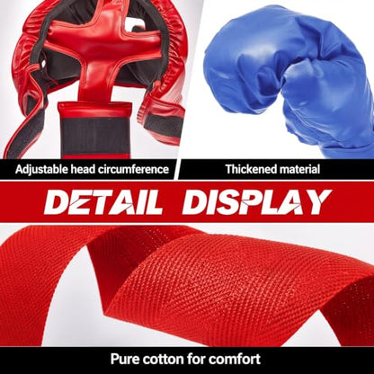 Kanayu 14 Pcs Boxing Gloves and Headgear Set for Beginners Youth 16 Ounce Boxing Gloves Headgear Helmet Hand Wraps Mouth Guards Equipment for Beginners Training Equipment Gifts - color: Red, Blue