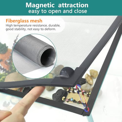 Magnetic Fish Tank Lid Dark Grey Frame Grey Fiberglass Mesh, DIY Aquarium Lid Adjustable Size Fit Tank Size Max 35''x19'' for Preventing Fish from Jumping Out and Reptile Escaping