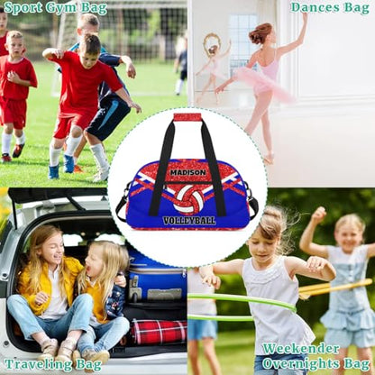 Custom Names Volleyball Bag, Red Bling Glittering with Royal Blue | Personalized Name Gymnastics Sport Bag Women (not real glitter) - color: Red Blue