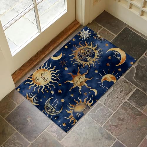 Celestial Sun and Moon Indoor Door Mat for Entryway, 17x29.5 Inch, Golden Sun and Moon Floor Doormat for Home Decor, Non-Slip Rug Mat for Living Room, Kitchen, Bedroom, Gifts for Boho Lovers - color: Color46