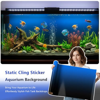 Aquarium Background - Static Cling Fish Tank Sticker - Black Blue Gradient | Easy Install for Glass Tanks, No Residue, Reusable 40 x 30 cm / (16 x 12 inches) - color: Black Blue, size: 16 x 12 inches