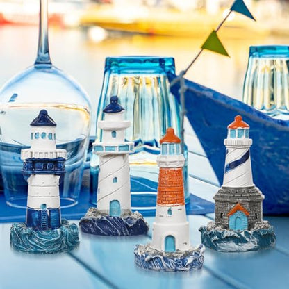 balacoo 4 Pcs Mini Lighthouse Decoration, Mediterranean Style Resin Nautical Lighthouse Model, Nautical Home Decor for Room, Garden, Yard, Lawn, Room, Aquarium, Fish Tank Decoration