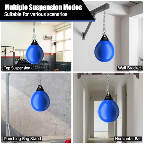GYMAX Punching Bag, Water Aqua Bag w/Water Injector & Hanging Accessories, Folding Heavy Duty Boxing Bag for Home Gym, Boxing Training Equipment for Adults - style: Blue, 180LBS