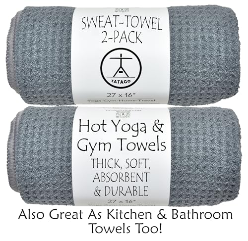 Hot Yoga Sweat & Hand Towel - Soft & Absorbent, Quick Drying Microfiber Non Slip for XL Yoga Mat or Gym - Travel Towel 2-Pack - color: Nube Gris