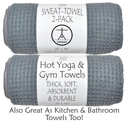 Hot Yoga Sweat & Hand Towel - Soft & Absorbent, Quick Drying Microfiber Non Slip for XL Yoga Mat or Gym - Travel Towel 2-Pack - color: Nube Gris