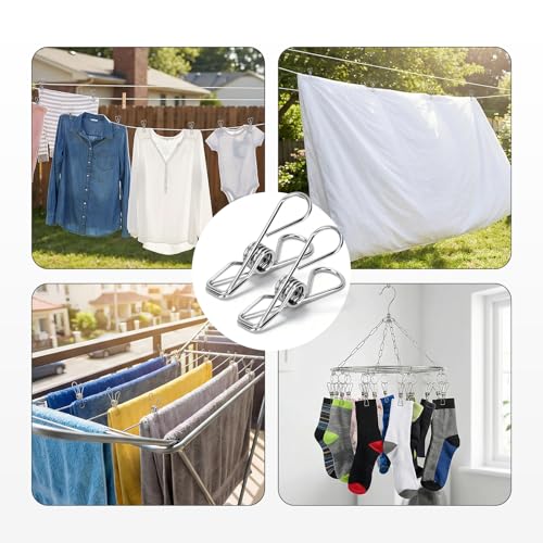 50 Pack 304 Stainless Steel Clips, Heavy Duty Multipurpose Wire Clips for Clothes Laundry, Food Bags, 2 Inch Durable Rustproof Small Metal Clips