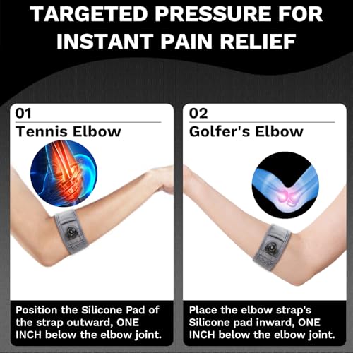 Tennis Elbow Brace for Men & Women, Elbow Brace for Tendonitis and Tennis Elbow and Golfer's Elbow, Adjustable Elbow Strap (Gray, S, 7.5"–9.5") - size: Small