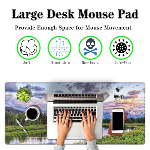 Gaming Mouse Pad Green Computer Pad, Large Mousepads Desktop Mats, Mouse Pad Big Waterproof Non-Slip Rubber Base, 35.4 X 15.7 inch for Work/Game/Office Oxbow Bend Grand Teton National Park - color: Oxbow Bend Grand Teton National Park