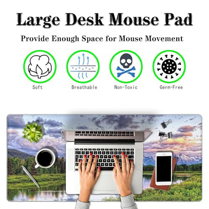 Gaming Mouse Pad Green Computer Pad, Large Mousepads Desktop Mats, Mouse Pad Big Waterproof Non-Slip Rubber Base, 35.4 X 15.7 inch for Work/Game/Office Oxbow Bend Grand Teton National Park - color: Oxbow Bend Grand Teton National Park