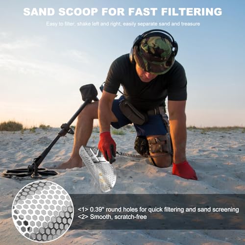 Sand Scoop for Metal Detecting Adjustable Long Handle Sand Shovel Metal Detector Sand Scoop for Adults Stainless Steel Detachable Shovel for Beach, Underwater and Treasure Hunting