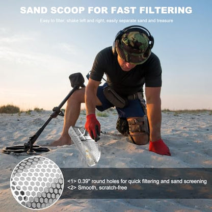 Sand Scoop for Metal Detecting Adjustable Long Handle Sand Shovel Metal Detector Sand Scoop for Adults Stainless Steel Detachable Shovel for Beach, Underwater and Treasure Hunting