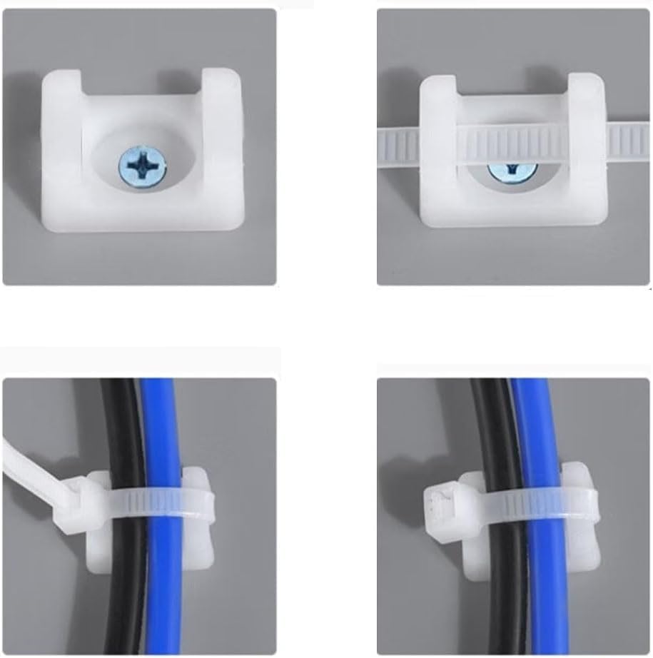 White Cable Zip Tie Mounts Kit-100 Pcs Cable Zip Tie Saddle Type Mounts Base with 100 Pcs 8" Cable Ties and 100 Pcs Tapping Screw, Wire Cable Clips Organizer Holders Clamps