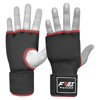 Boxing Inner Gloves Cotton Cloth Stretchable Gel Padded Kickboxing MMA Training Gloves Long Wrist Support Gloves - color: Black, size: Large/XL