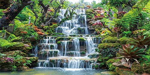 AWERT 36x20 inches Waterfall Aquarium Background Forest Park Green Tropical Plants Fish Tank Background Reptile Habitat Background Vinyl Background