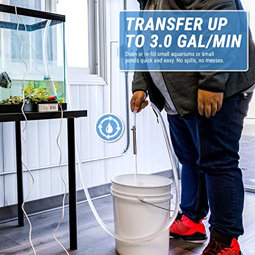 TERA PUMP 12V DC Powered Submersible Water Pump For Small Ponds, Containers, Aquariums - Includes 10FT Hose, Foam Filter, Battery Clips