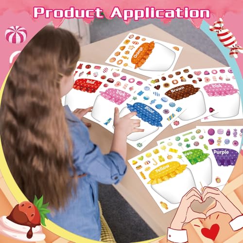 24 Sheets Candy Stickers Colorful, Make Your Own Sweets Jar Sticker for Kids, 8 Color Designs Candy Party Sweets Themed Dessert, Teacher Reward Decals for Home Classroom - style: Sweets Jar