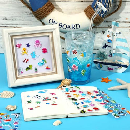 UPINS 12 Sheets Ocean 3D Puffy Stickers for Kids, Under The Sea Animal Cute Fish Shark Foam Stickers for Boys Girls Birthday Gifts, Classroom Reward, DIY Crafts Decorations