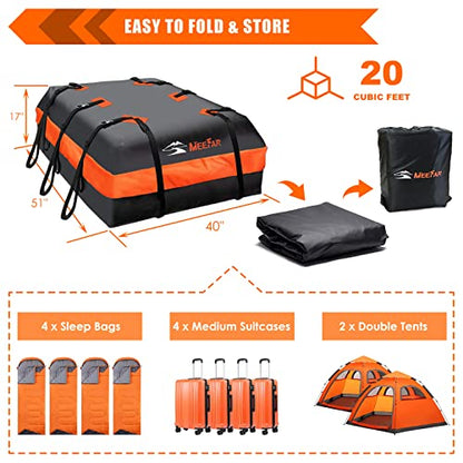 Car Roof Bag Rooftop Cargo Carrier Bag Waterproof 20 Cubic Feet roof Cargo | Soft Shell Luggage Bag for All Cars with/Without Rack,Includes Anti-Slip Mat, 10 Reinforced Straps, 6 Door Hooks, Lock - size: 20 Cubic Feet