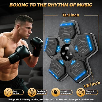 Music Boxing Machine, Wall Mounted Bluetooth Punching Pad with Gloves - color: Jet Black