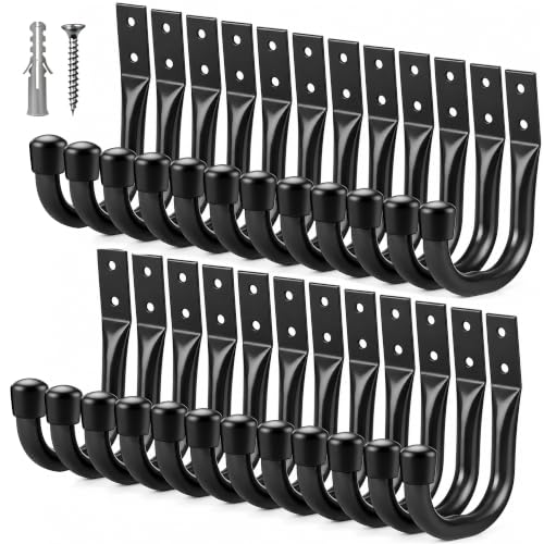 24-piece Heavy Duty Garage Storage Hooks, Bike Hooks for Garage Wall, Utility Garage Hooks, Wall Mount J Hook for Hanging, Large Metal Storage Organizer Tool, Extension Cord Hanger - color: Black