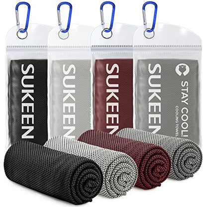 Sukeen 4 Pack Cooling Towels (40"x 12"), Cooling Neck Wraps, Soft Ice Towel - color: Dark Grey/Grey/Brown/Black