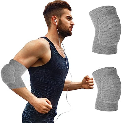 COMNICO Arm Brace Pads Elbow Protector Strap Pair Gray, Breathable Anti-Collision Sponge Tendonitis Fitness Volleyball Basketball Tennis Golfers Knee Support Band for Kids Men Women Elderly - color: Gray(40-75kg)
