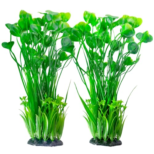 Large Plastic Aquarium Plants,2 Pcs Tall Fish Tank Plants Decor Artificial Seaweed Water Plant Ornament Freshwater and Saltwater Extra Large Aquarium Plant Decorations for Small Tanks