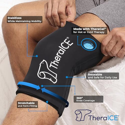 TheraICE Knee Ice Pack Wrap, Knee Brace for Women Men, Compression Sleeve | Reusable Gel Cold Therapy for Meniscus Tear, ACL Post Surgery and MCL Relief, Comfortable Recovery, No Machine Needed - size: X-Large, style: Original