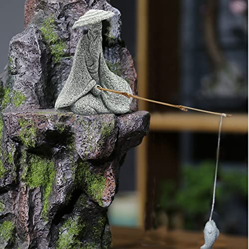 Aquarium Mini Fisherman Statue Asian Zen Decoration Mini Fisherman Chinese Figurine Old Man Figurine Accessories Figurines Chinese Mudman for Fish Tank Pot Garden Home