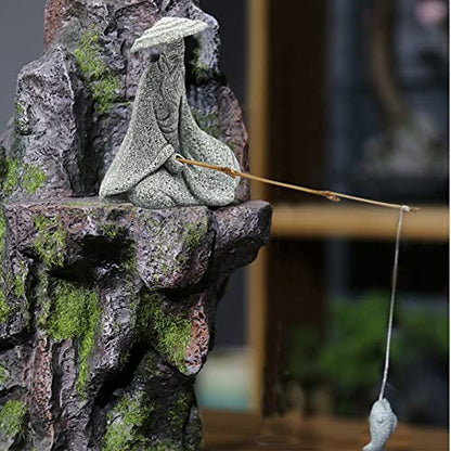 Aquarium Mini Fisherman Statue Asian Zen Decoration Mini Fisherman Chinese Figurine Old Man Figurine Accessories Figurines Chinese Mudman for Fish Tank Pot Garden Home