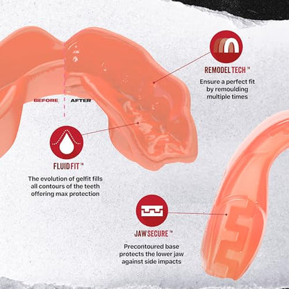 SAFEJAWZ Mouth Guard Elements Dual Layer Adult & Child Mouthguard with Case - color: Fire, size: Junior (up to 11)
