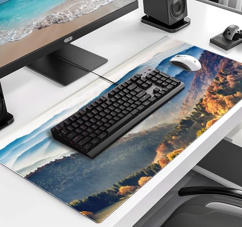 Large Mountain View Patterned Mouse Pad, Anti Slip Gaming Keyboard Desk Pad | The Surface Of The Mouse Pad Is Designed With Fiber Woven Material, And The Base Is Made Of Natural Anti Slip Rubber. - color: Mountain Landscape