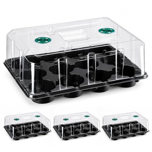 4 Inch Seed Starting Trays with Humidity Domes for Plants, 4 Pack 12-Cell Seedling Starter Trays, Plant Starter Germination Trays for Pots Seedlings for Indoor,4" Opening Compatible Pots - size: 4 Inch, style: 4 Pack Seed Starter Tray+Humidity Dome