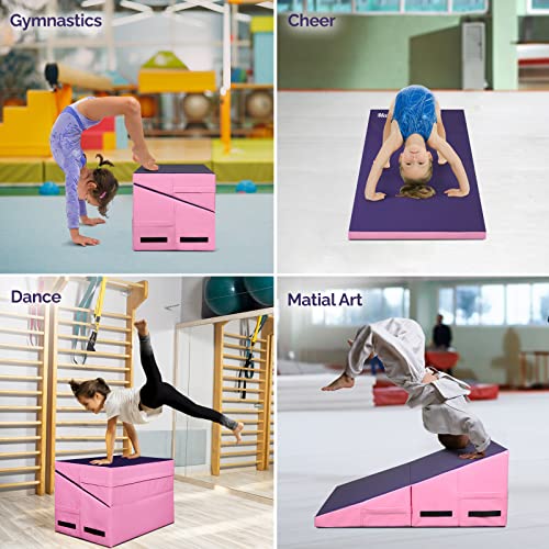 Matladin Incline Gymnastics Wedge Mat, Folding Gymnastics Mat for Kids Girls Home Training Exercise - color: Purple+Pink, size: 32.7 in x 23.6in