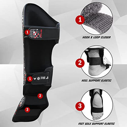 Mytra Fusion Shin Guards MMA, Muay Thai Shin Guards – Shin Instep Protection for Kickboxing, Training, BJJ, Sparring, Boxing Gear and Martial Arts - color: Black, size: X-Large