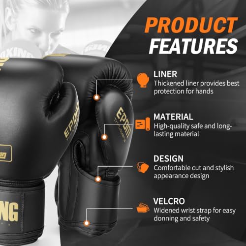 Boxing Gloves for Men Women Adults - color: Gold, size: 12oz