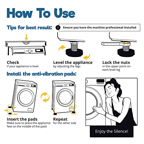 Silent Guys Anti Vibration Pads for Washing Machine - 8 Pack Washing Machine Anti Vibration Pads Vibration Isolation Pads Washing Machine Shock Absorber Washing Machine Leveling Feet