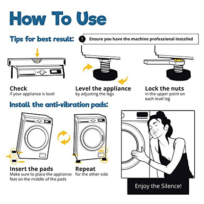 Silent Guys Anti Vibration Pads for Washing Machine - 8 Pack Washing Machine Anti Vibration Pads Vibration Isolation Pads Washing Machine Shock Absorber Washing Machine Leveling Feet