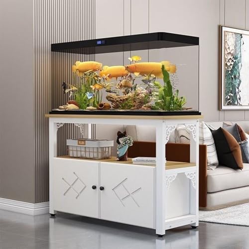 20 Gallon Fish Tank Stand, Reptile Turtle Tank Stand for Home Office, Aquarium Stand with Cabinet for Fish Tank Accessories Storage, 1000LBS White Frame + Walnut 100x30x70cm - color: White Frame + Walnut, size: 100x30x70cm